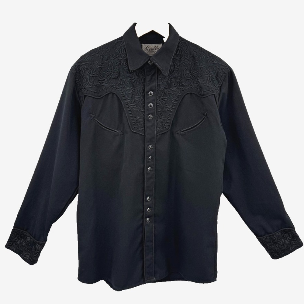 Scully Pearl Snap Shirt Embroidered Button Up Shirt Western Black Mens S